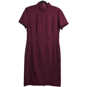 Austin Reed Burgundy High Neck Short Sleeve Worsted Wool Dress Vintage Size 10